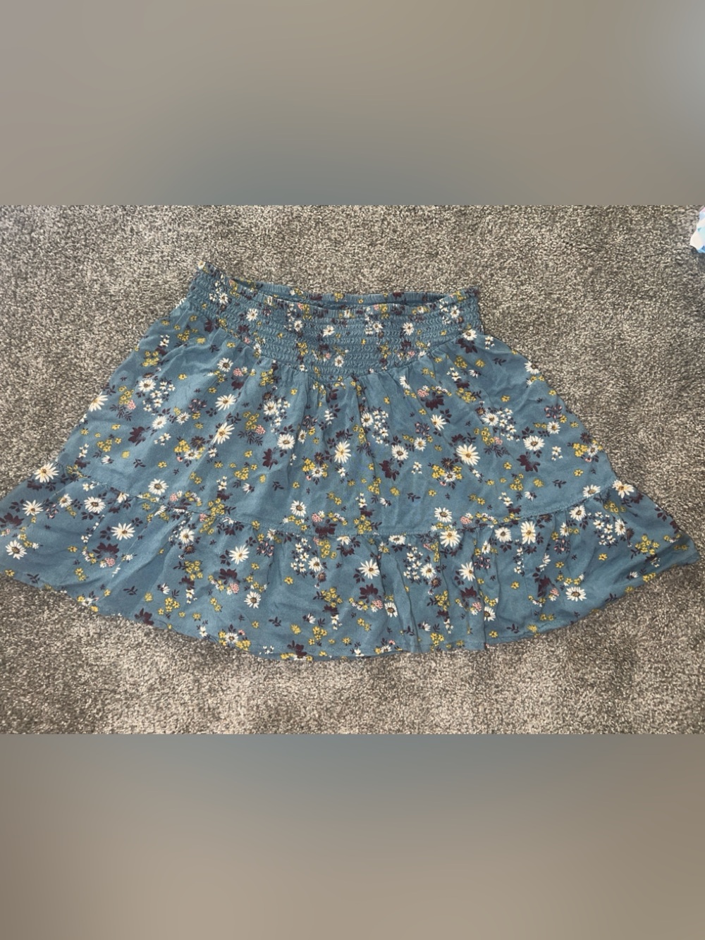 Blue Floral Smocked Waist Tiered Skirt